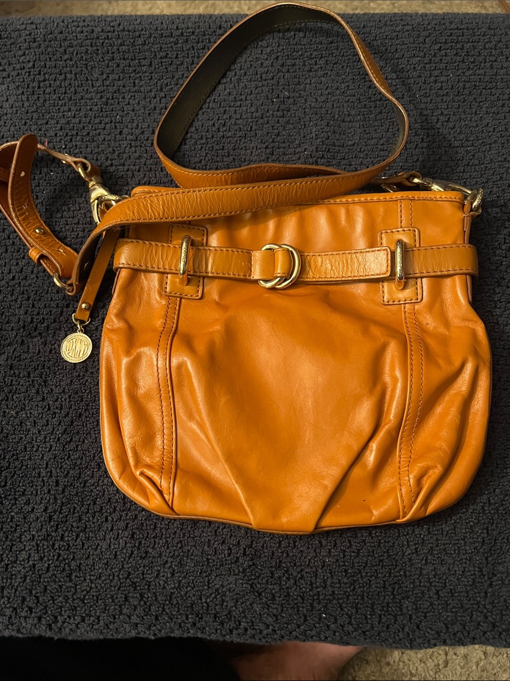 DKNY Tan Leather Shoulder Bag with Gold Hardware